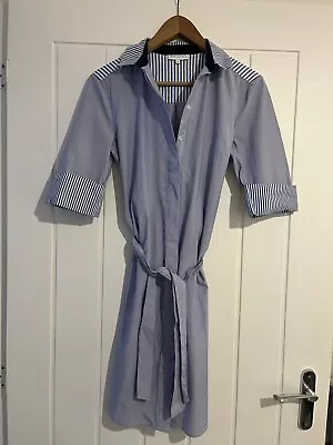 BNWOT Warehouse Blue White Stripe Shirt Dress 12 Tie Waist Summer • £0.99