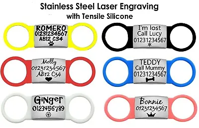 £5.39 • Buy Slide On Collar Silicone Engraved Rectangle Id Name Personalised Pet Dog Cat Tag