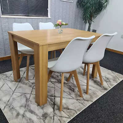 Dining Table And 4 Chairs Kitchen Set Of 4 Oak Effect Table White Grey Chairs  • £199.99