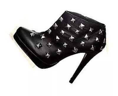 Vintage Hot Topic Leather Pyramid Studded Goth Colin Stuart Heels Boots 7.5 • $109