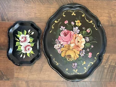 Vintage Hand Painted Floral Trays Lot Of 2 Floral • $22.99