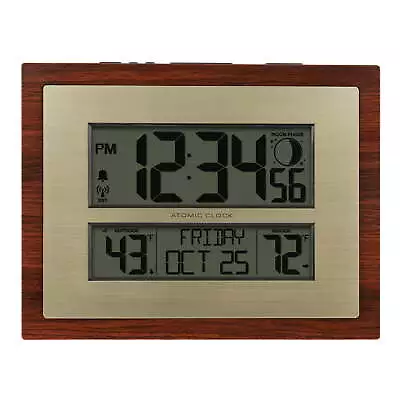 Modern Digital Atomic Clock Cherry Finish Temperature Display - Model W86111 • $29.99