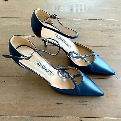 Manolo Blahnik Dark Blue Leather Heel NWOT • $298