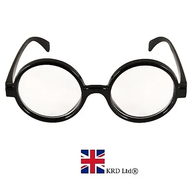 WIZARD GLASSES BLACK Round Frame Book Week Fancy Dress Geek Nerd Retro UK • £3.30
