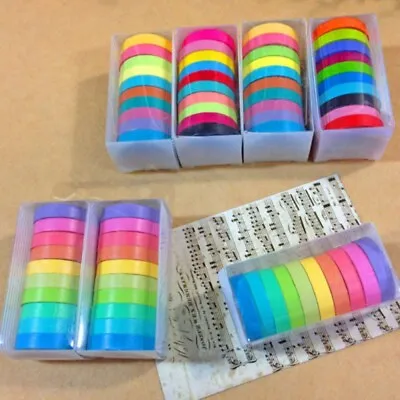 10 Roll Rainbow Washi Sticky Paper Masking Adhesive Decorative Tape 7.5MM Width • £6.43