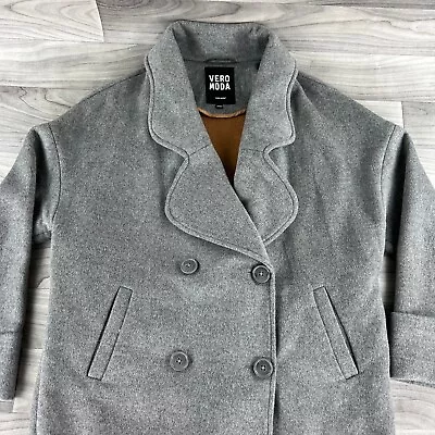 Vero Moda Pea Coat Womens 170/88A Gray Double Breasted Elin Wool Jacket • $45.55