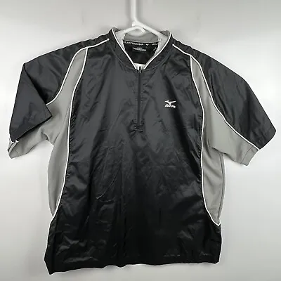 Mizuno Men's Teamwear Short Sleeve Windbreaker Large Vented Black Gray Pullover • $10.48