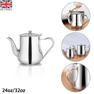 Stainless Steel Metal Teapot Cafe Tea Coffee Drink Kitchen Restaurant Flip Lid • £9.99