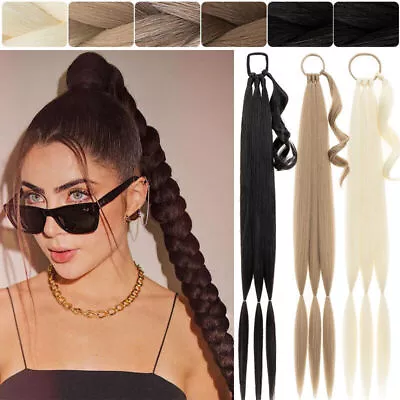 Long Ponytail Wrap On As Human Braid Pony Tail Hair Extension Hair Tie Pony Tail • £5.62