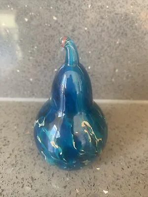 Mdina Hand Blown Art Glass Pear Paper Weight Ornament. Turquoise Gold Silver • £6.99