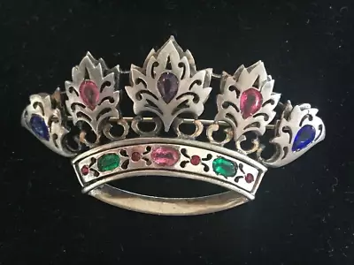 Pretty Silvertone Rhienstone Vintage Crown Brooch 2 1/2 Iches • $29.99