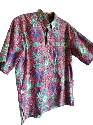 XL Reyn Spooner Popover Mele Kalikimaka RARE 1990 Hawaiian Christmas Shirt RED • $140