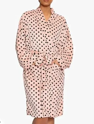 M&S Pink Polka Dot Soft Velvet Pocket Dressing Gown Size Size 16-18 • £9.99