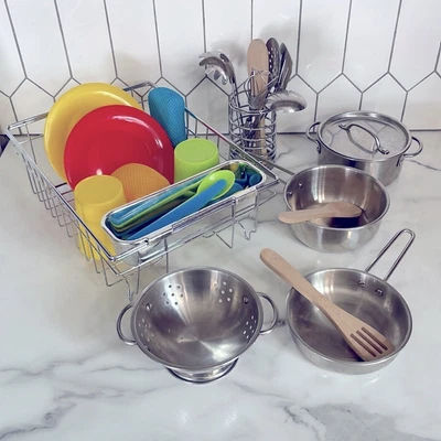 $29 • Buy Melissa & Doug Pots And Pans Set, Stir And Serve Utensils, Wash And Dry Dish Set