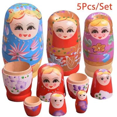 Set Of 5 Russian Nesting Dolls Wooden Hand Painted Gift Babushka Matryoshka Toy • $14.29