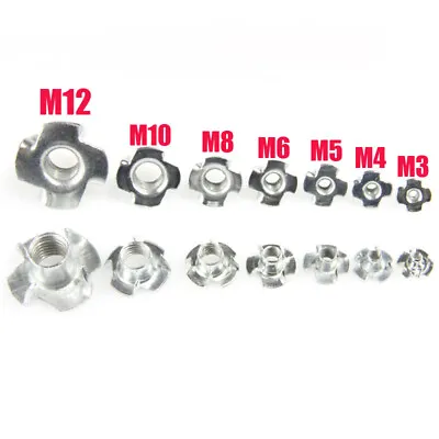 20/10X M3/M4/M6/M8/M12 Four Prong Furniture T Nut Inserts For Wood Zinc Plated • $8.95