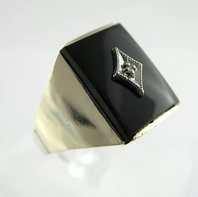 Vtg Half Sterling Silver Half 14k Gold Diamond Black Onyx Mourning Ring Sz 11.5 • $225