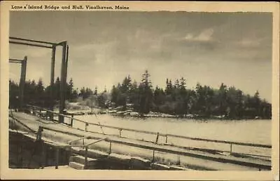 Vinalhaven ME Lane's Island Bridge & Bluff Linen Postcard • $8.29