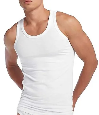 2 Or 3 Pack Of Men's FITTED / SLIM FIT 100% Cotton Vest Gym Top Singlet 32-50   • £9.90
