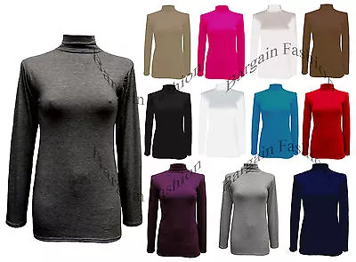 Polo Neck Top Ladies Roll Neck Top Womens Turtle Neck Long Sleeve Top S-XXXL • £5.49