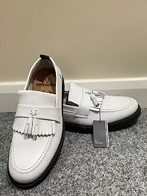 George Cox X Fred Perry Tassels Penny Loafer Shoes White Size 9 UK Creepers Mod • £75