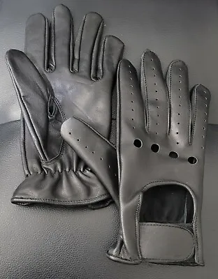 Mens Motorcycle Gloves Car Driving Motorbike Full Finger Leather Wrist Strap • $14.99