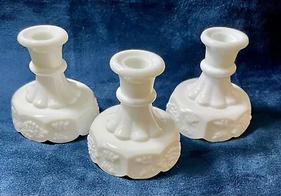 Set Of 3 Westmoreland White Milk Glass Paneled Grape Candlesticks Candle Holders • $19.95