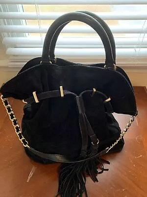 ZARA Women Black Suede Fringed Tassels Large Zara Hobo Bag - Great Condition  • $23