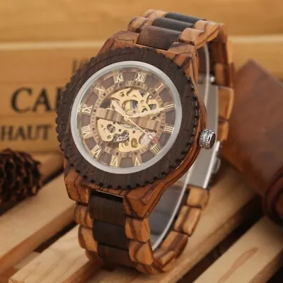 Luxury Mens Watches Automatic Watch Wood Strap Adjustable Wooden Bracelet Gifts • $37.40