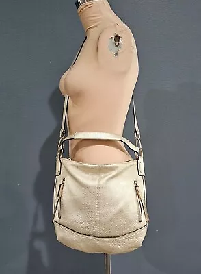 B MAKOWSKY Presley Metallic Champagne Gold Pebbled Leather Crossbody Purse • $29.99