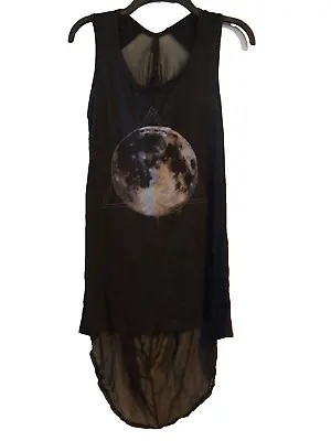Black And Greige Goth Sheer Back Moon Tank Top Dress / Gown Black Large NWT USA • $24.99