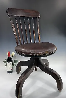 Antique 19thC Windsor Swivel Desk Chair On Casters Wm. White Boston Mass • $597