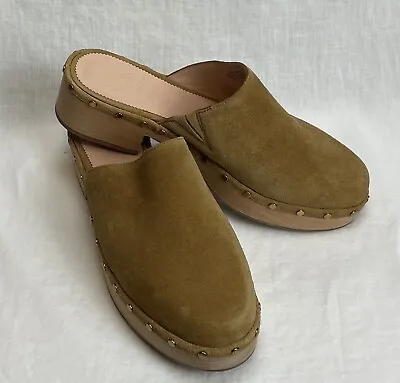 J Crew Italy Wooden Clogs/ Mules Tan Distressed Oiled Leather 8.5M “EXCELLENT” • $25