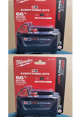 2 PCS 18V Milwaukee 48-11-1850 5.0 AH Batteries M18 XC18 48-11-1850  NEW Genuine • $89