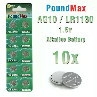 10 X PoundMax Button Cell LR1130 LR54 1.5v ALKALINE BUTTON  Batteries • £2.29