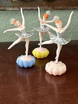 Vtg 3 Dancing Ballerina Dancers Tutu Miniature Cake Topper Decorations • $5