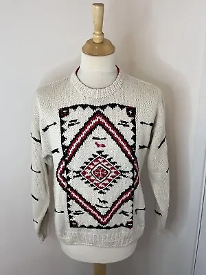 Vintage Woolrich Hand Knitted Beige Aztec Pattern Jumper Large L Pullover • £35.99