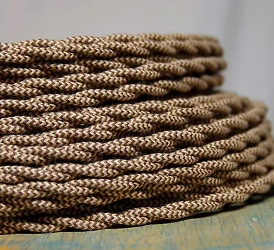 Cloth Covered Twisted Wire - Brown/Tan Pattern Vintage Style Fabric Lamp Cord • $1.39