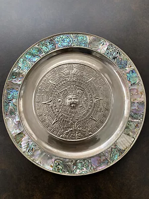 Vintage  Mother Pearl Mexican Aztec Calendar Plate • $40