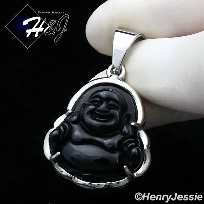 MEN WOMEN Stainless Steel Black Onyx Silver Buddha Charm Pendant*P123 • $15.99