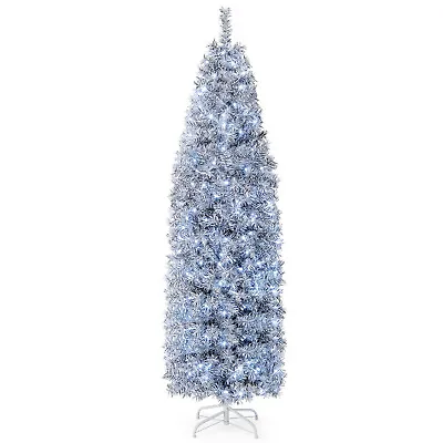 7 FT Pre-Lit Christmas Tree Hinged Slim Pencil W/ 350 LED Lights 670 Branch Tips • $59.99