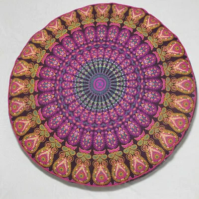 Indian 35'' Round Pillow Cover Patchwork Floor Ottoman Pouffe Hand Embroidered • $38.72