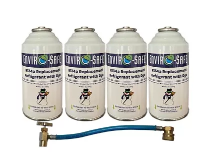 R 134a Refrigerant Replacement W/ UV Dye + Simple R134a Charging Hose (4 Pack) • $46