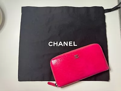 Chanel Hot Pink Snakeskin Zip Around Wallet - Excellent Used Condition • $150