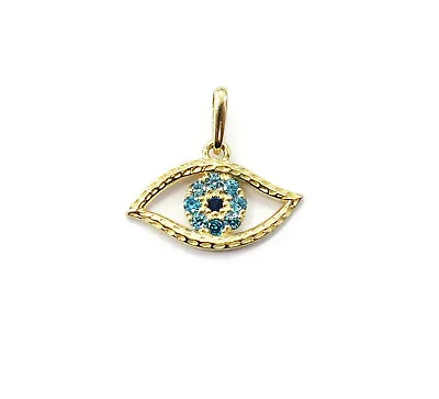 $95.99 • Buy 14K Yellow Gold Blue Evil Eye Charm Necklace Pendant