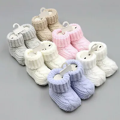 £3.95 • Buy Baby Boys Girls Booties Soft Thick Knitted Bootees Pattern Baby Socks 0-6 Months