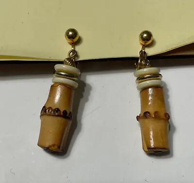 Vintage Clip On Dangle Bamboo Earrings Miriam Haskell Unsigned • $14