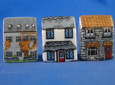 £9.95 • Buy Birchcroft Thimbles -- Set Of Three -- Miniature House Shape - Town