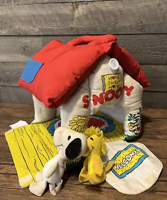 Vintage Peanuts Plush Snoopy Woodstock Doghouse Determined Productions Inc 1980 • $34.99