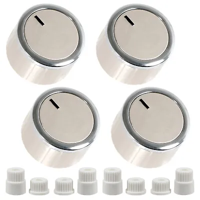 Universal Oven Switch Knob + Adaptors Set For Cooker Grill Hob Silver Inox X 4 • £4.99